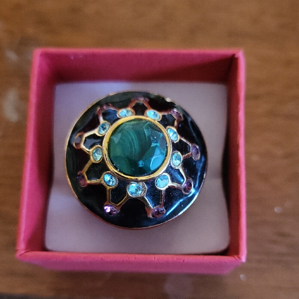 Vintage Tracey Porter Green and Gold Women's Ring